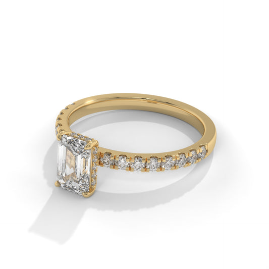 1.30 CTW Emerald Lab-Grown Diamond Engagement Ring – 1 CT E VVS2 Center + 0.30 CT Round Accents, 14K Gold