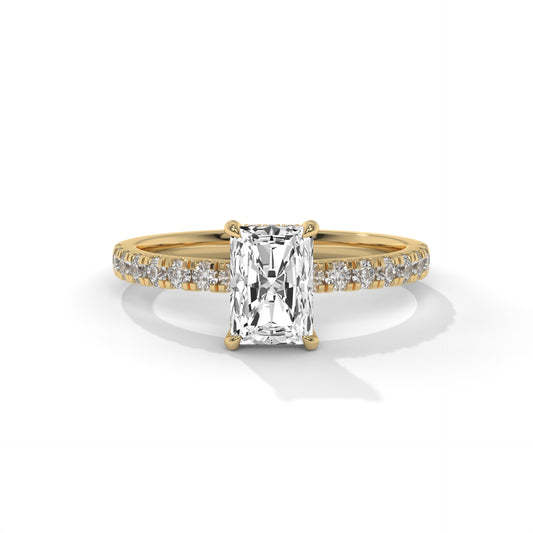 1.30 CTW Radiant Lab-Grown Diamond Engagement Ring – 1 CT E VVS2 Center + 0.30 CT Round Accents, 14K Gold