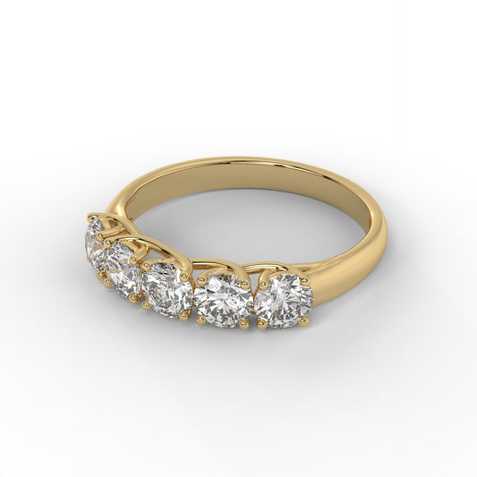 2.3MM 5 Stone Round Lab Diamond Wedding Band – 14K Gold