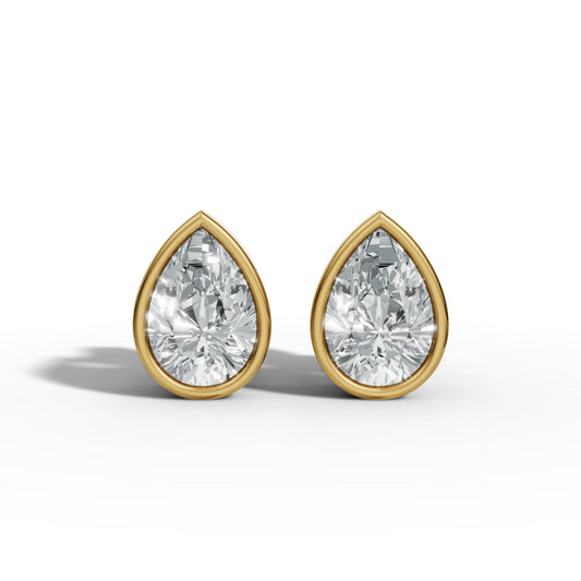 1.00 CTW Pear Lab-Grown Diamond Bezel-Set Stud Earrings – E–F VS1/VS2, 14K / 18K Gold Options