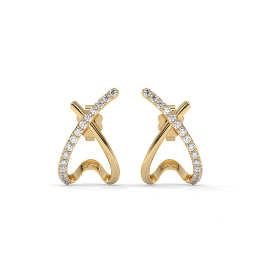 Luxury X-Shape Lab-Grown Diamond Pave-Set Stud Earrings – E–F VS1/VS2, 14K / 18K Gold Options