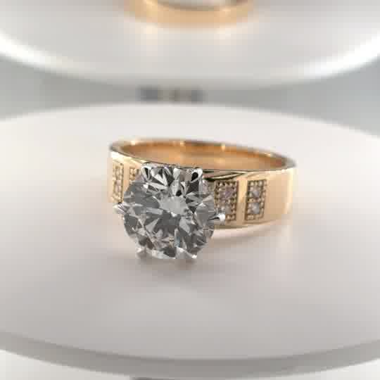 The Charis - 3CT Round Center Stone - 14k Gold - 4mm Ascending Band - Pave Accent Stones