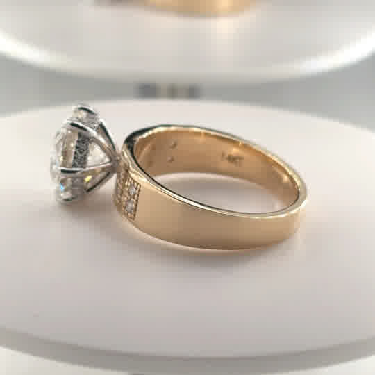 The Charis - 3CT Round Center Stone - 14k Gold - 4mm Ascending Band - Pave Accent Stones