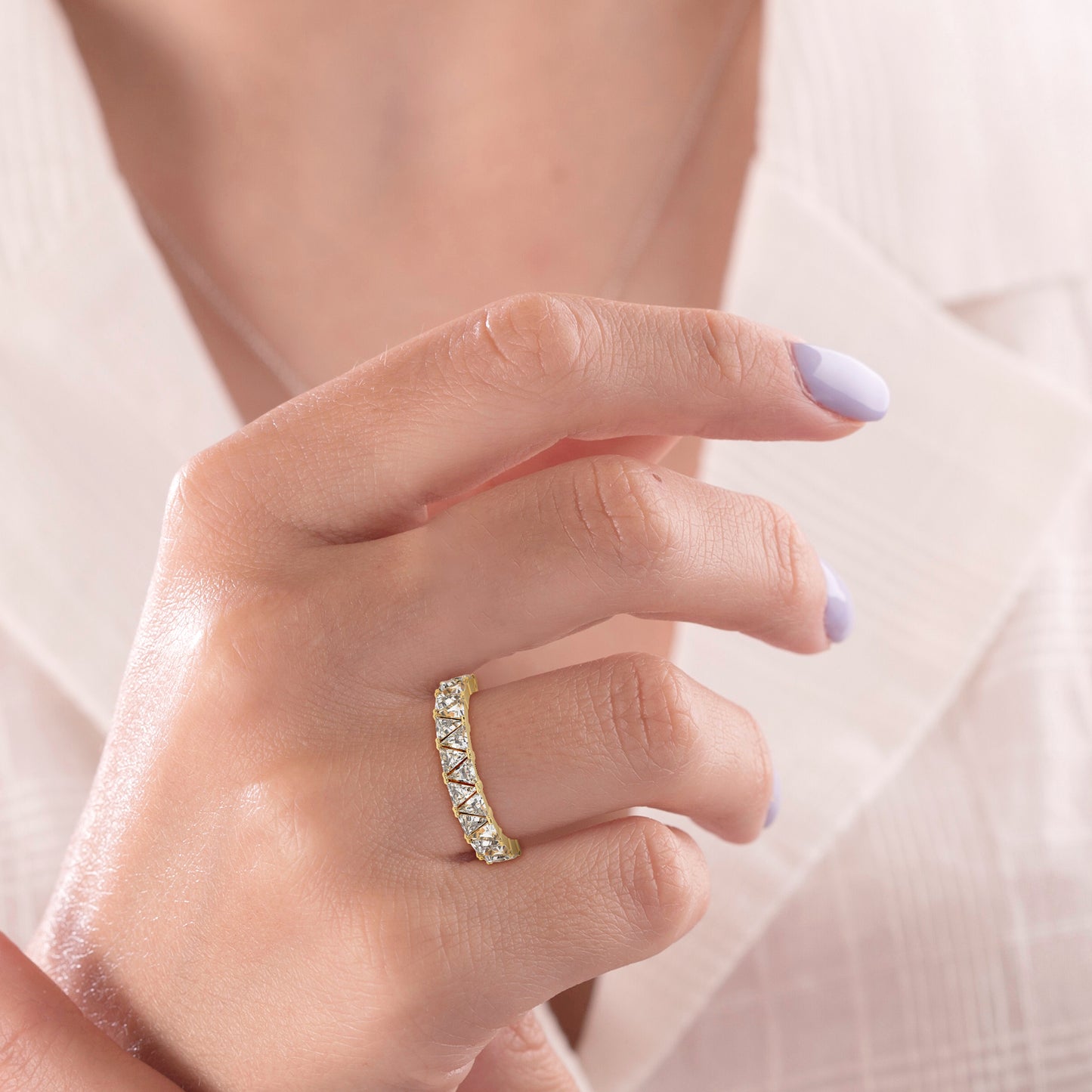 3.8MM Trillion Lab Diamond Wedding Band β 14K Gold (1.45CTW)