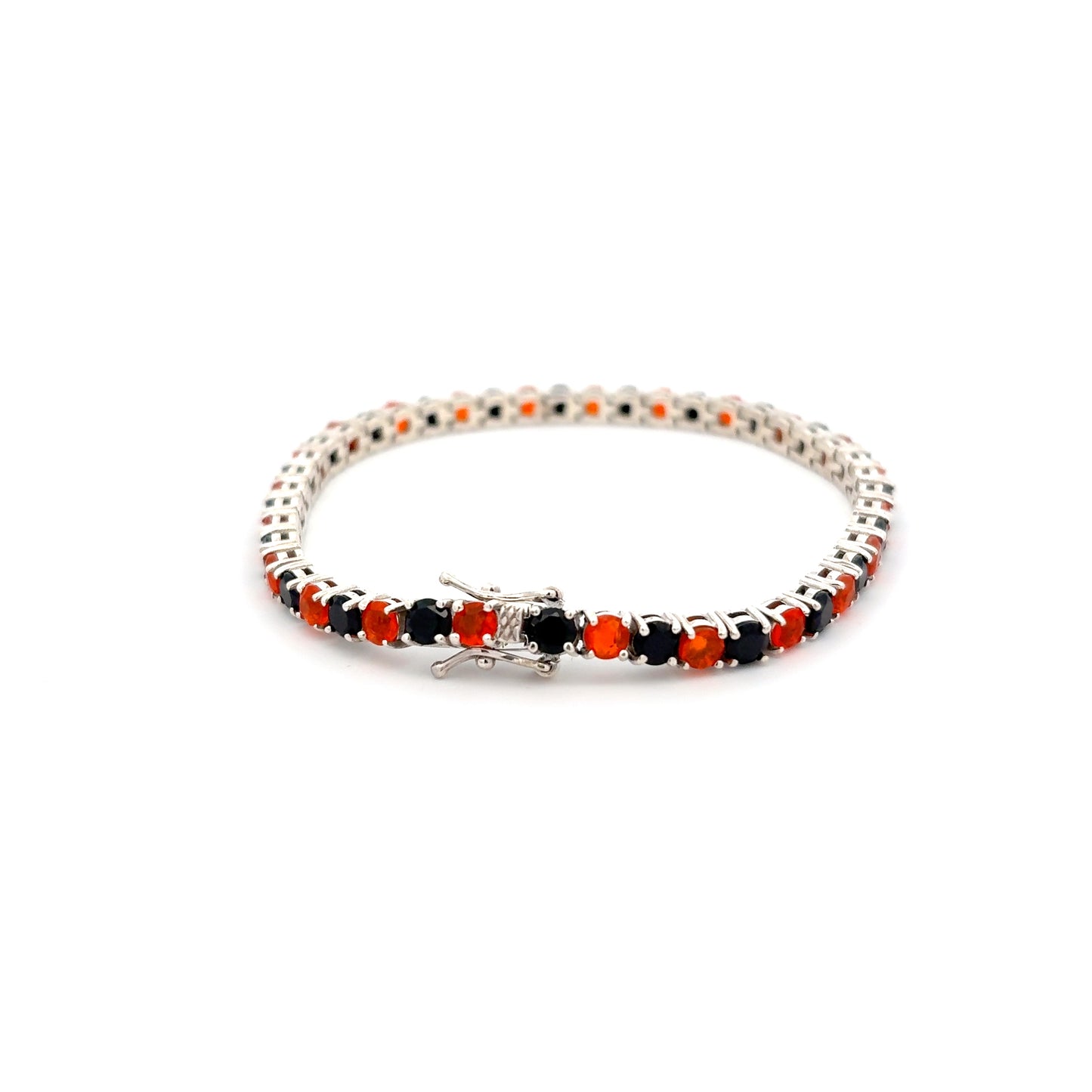 Citrine & Black Spinel Gemstone Bracelet – 3.8 mm Stones – Sterling Silver with Rhodium Plating