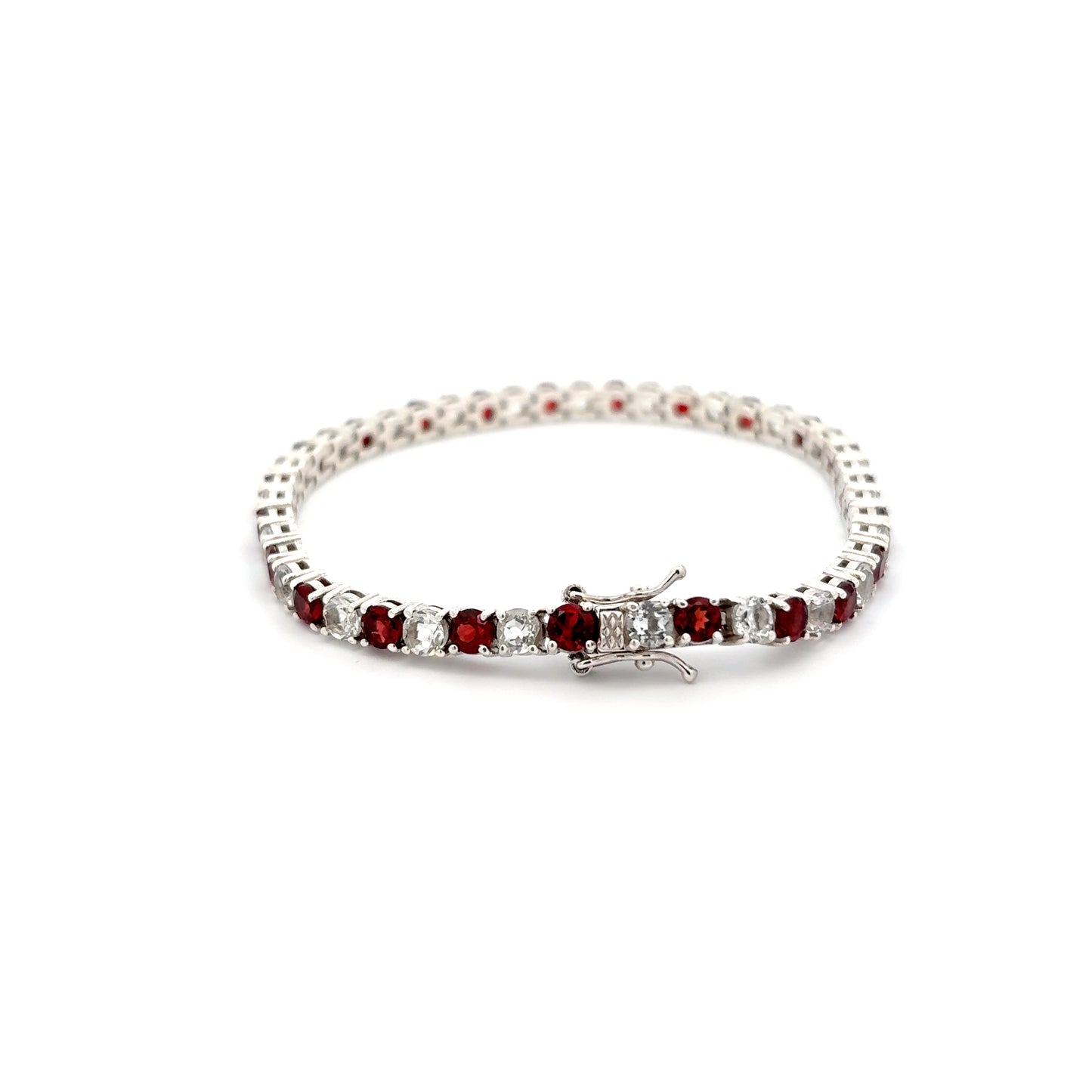 Garnet & Topaz Gemstone Bracelet β 3.8 mm Stones β Sterling Silver with Rhodium Plating