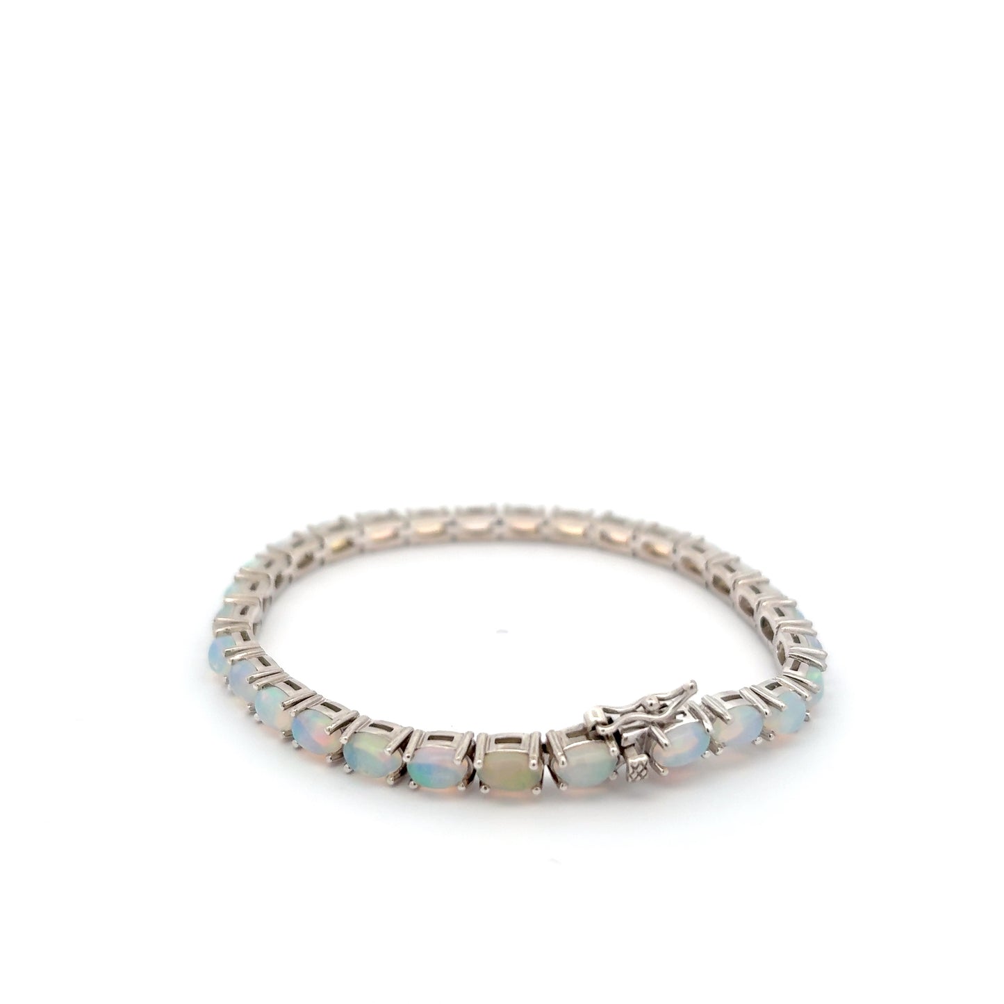8-Inch Opal Tennis Bracelet β 4 mm Stones β Sterling Silver with Rhodium Plating β 14.6g Total Weight