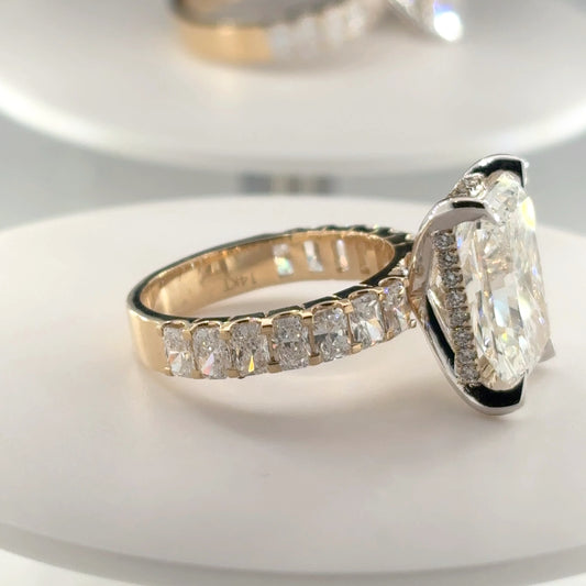 The Kallista - 8.5 CTW - 6.5CT Radiant Center Stone - 2CT Radiant 3/4 Eternity Band - 14K Gold