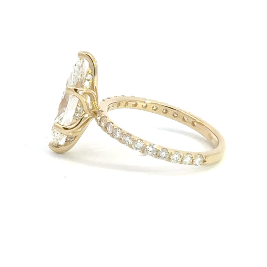 3CT MARQUISE - TULIP HEAD - Hidden Halo - Half Pave - 14K YELLOW GOLD - Ready to Ship