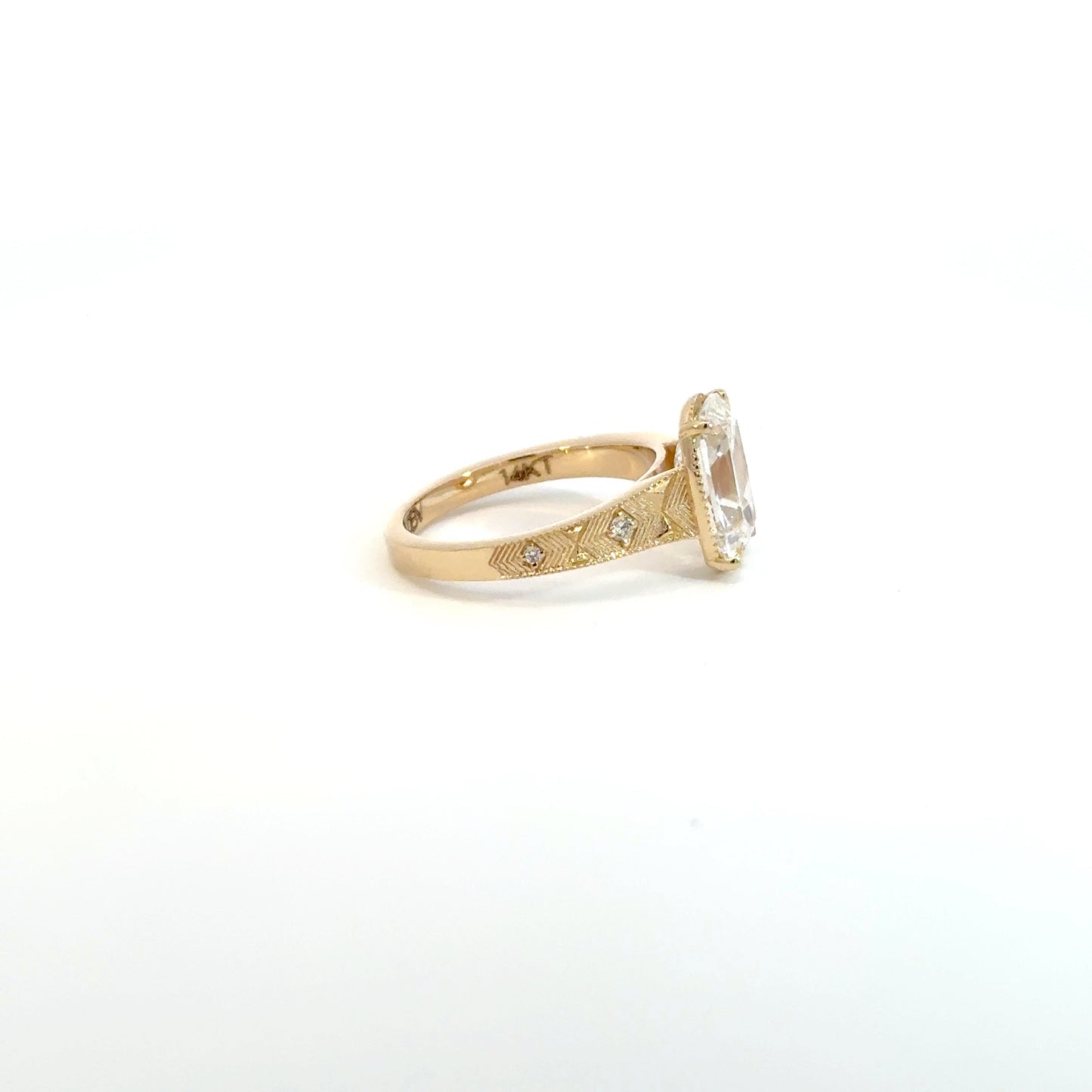 3CT Old Mine Cushion Mounted in a 14K Yellow gold Band