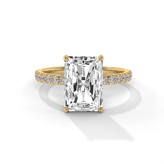 3.87 CTW Radiant Lab-Grown Diamond Engagement Ring – 3.50 CT E VVS2 Center with Round Accents, 14K Gold