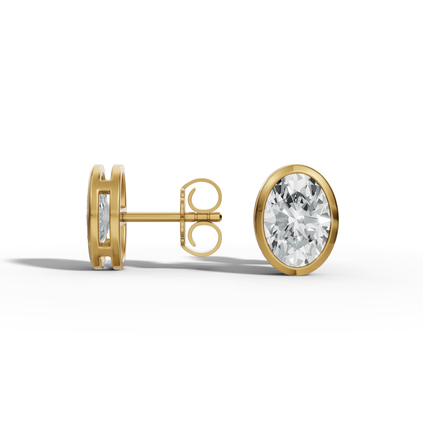 1.00 CTW Oval Lab-Grown Diamond Bezel-Set Stud Earrings – E–F VS1/VS2, 14K / 18K Gold Options