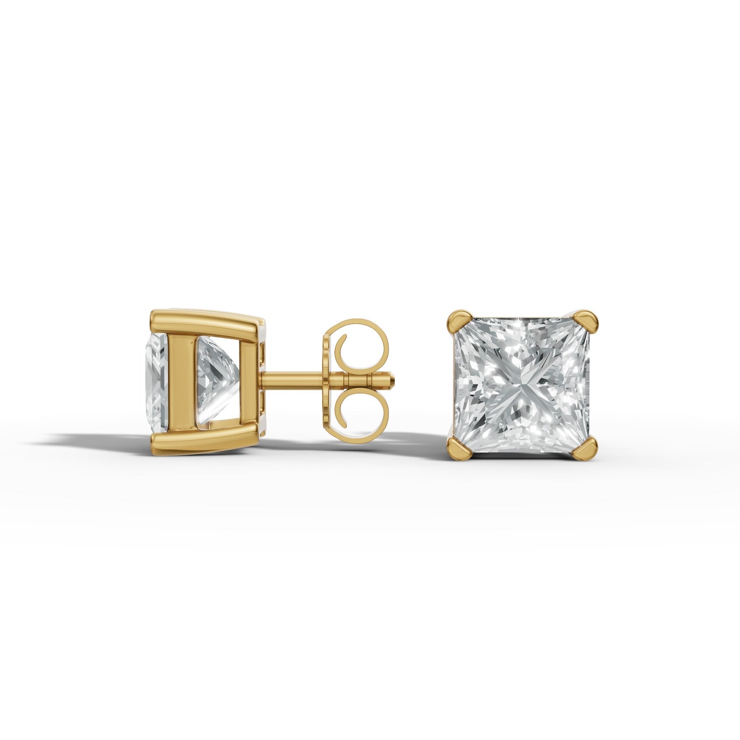 1.00 CTW Princess Lab-Grown Diamond Basket-Set Stud Earrings – E–F VS1/VS2, 14K / 18K Gold Options