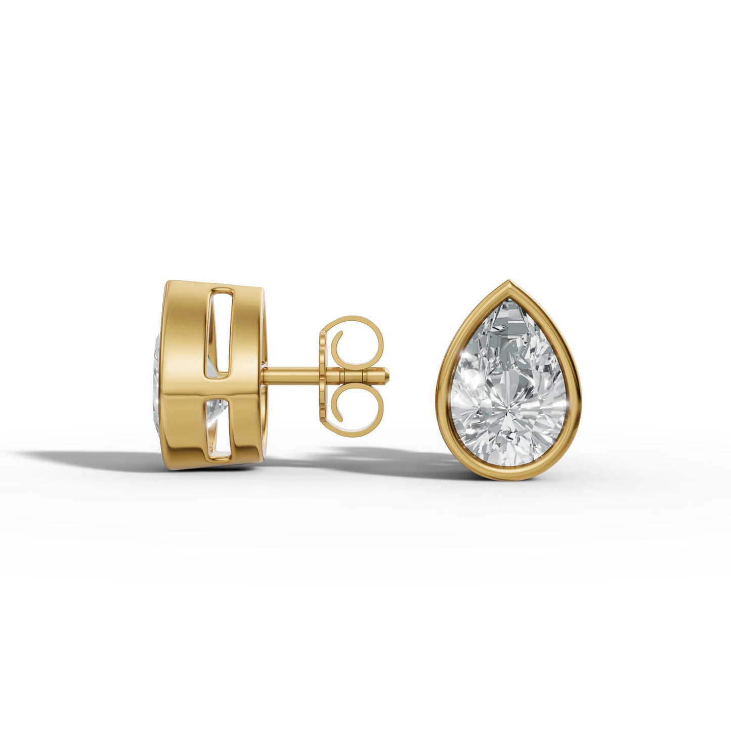 1.00 CTW Pear Lab-Grown Diamond Bezel-Set Stud Earrings – E–F VS1/VS2, 14K / 18K Gold Options
