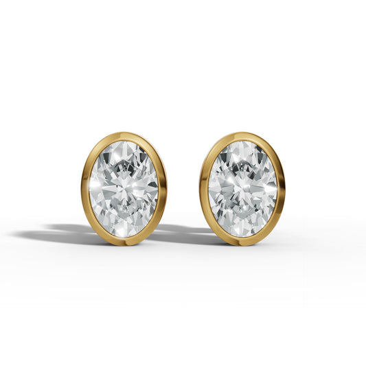 1.00 CTW Oval Lab-Grown Diamond Bezel-Set Stud Earrings – E–F VS1/VS2, 14K / 18K Gold Options
