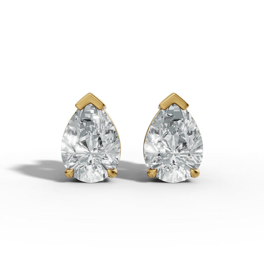 1.00 CTW Pear Lab-Grown Diamond Basket-Set Stud Earrings – E–F VS1/VS2, 14K / 18K Gold Options
