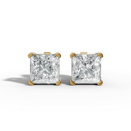 1.00 CTW Princess Lab-Grown Diamond Basket-Set Stud Earrings – E–F VS1/VS2, 14K / 18K Gold Options