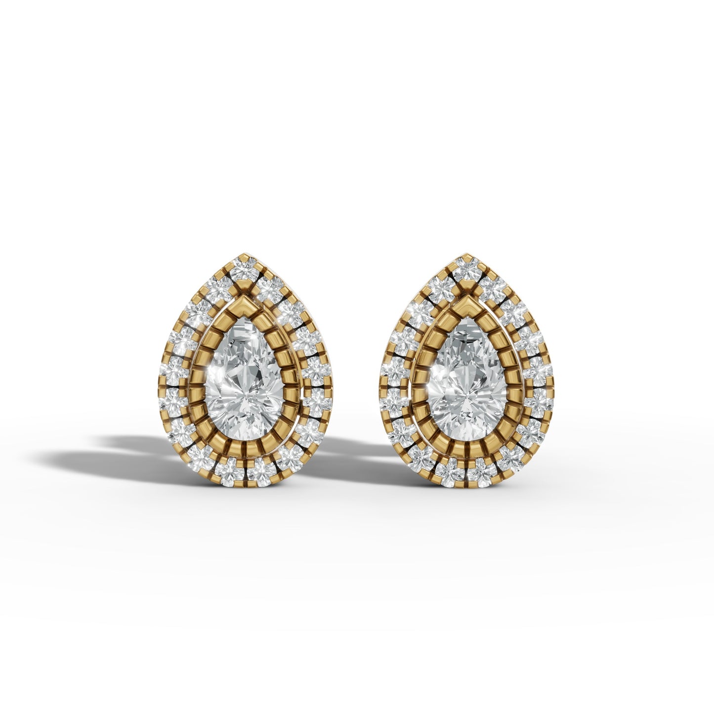 Pear Halo Lab-Grown Diamond Pave Stud Earrings – E–F VS1/VS2, 14K / 18K Gold Options