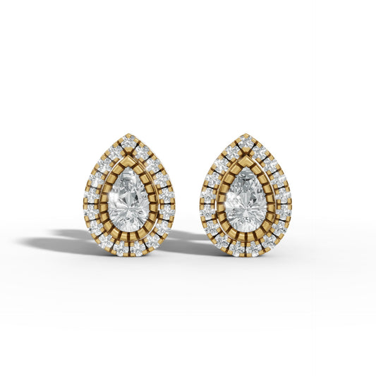 Pear Halo Lab-Grown Diamond Pave Stud Earrings – E–F VS1/VS2, 14K / 18K Gold Options