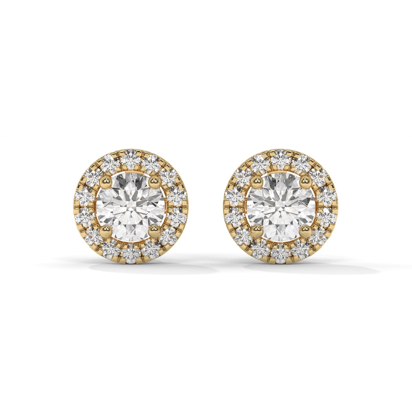 Round Halo Lab-Grown Diamond Pave Stud Earrings – E–F VS1/VS2, 14K / 18K Gold Options