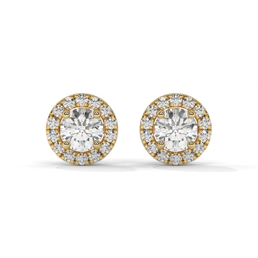 Round Halo Lab-Grown Diamond Pave Stud Earrings – E–F VS1/VS2, 14K / 18K Gold Options