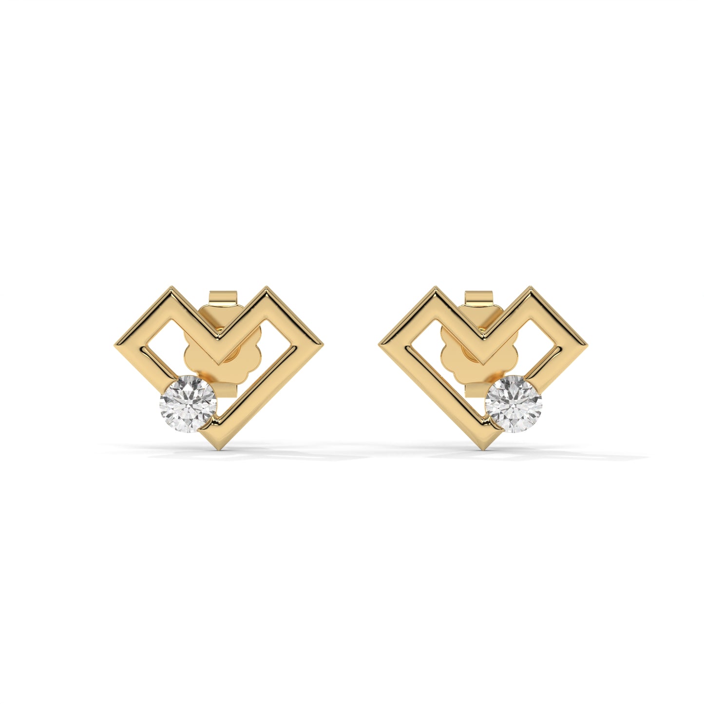 Square Heart Lab-Grown Diamond Pave-Set Stud Earrings – E–F VS1/VS2, 14K / 18K Gold Options