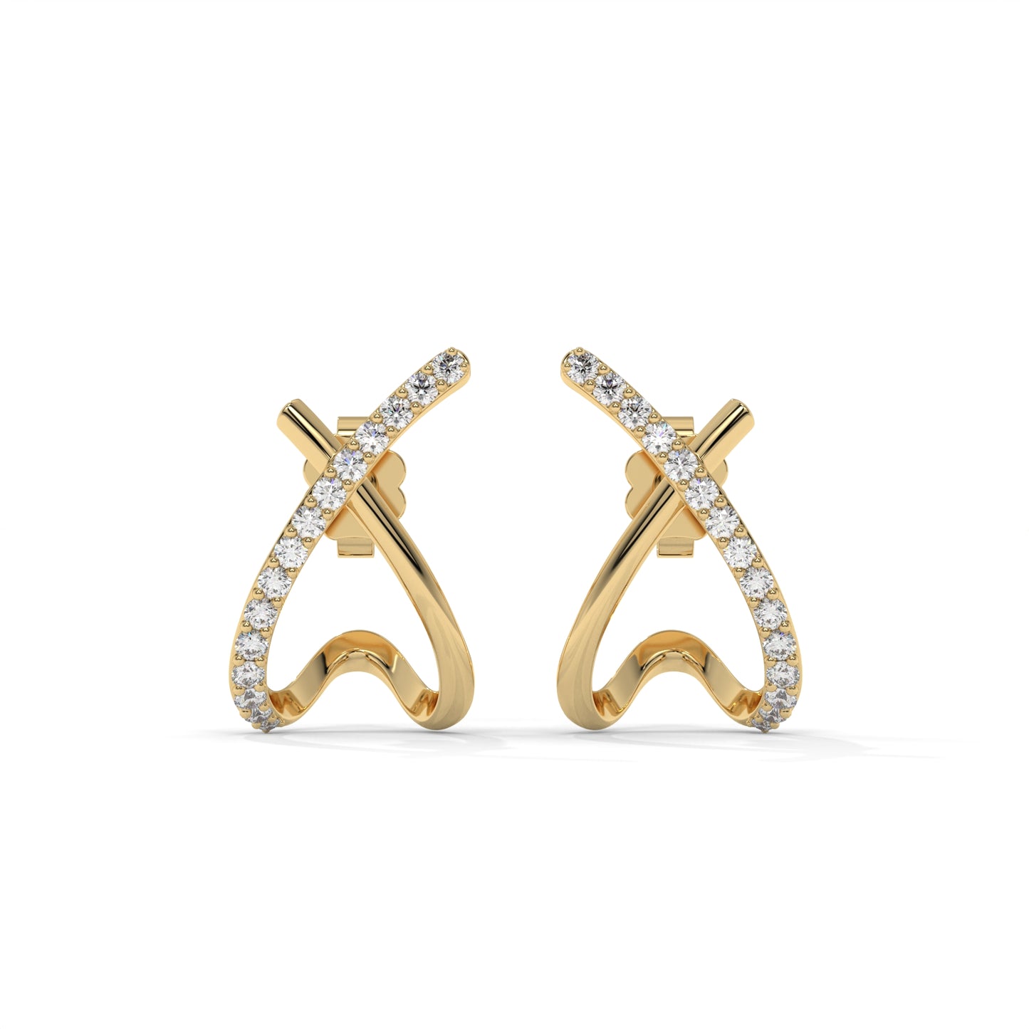 Luxury X-Shape Lab-Grown Diamond Pave-Set Stud Earrings – E–F VS1/VS2, 14K / 18K Gold Options