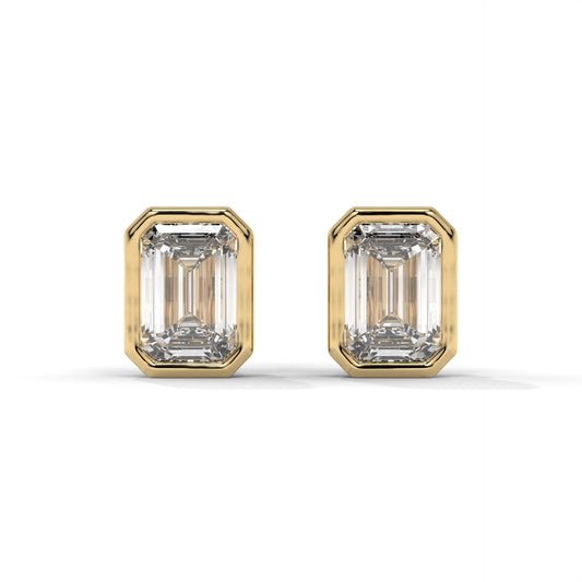 1.00 CTW Emerald Lab-Grown Diamond Bezel-Set Stud Earrings – E–F VS1/VS2, 14K / 18K Gold Options