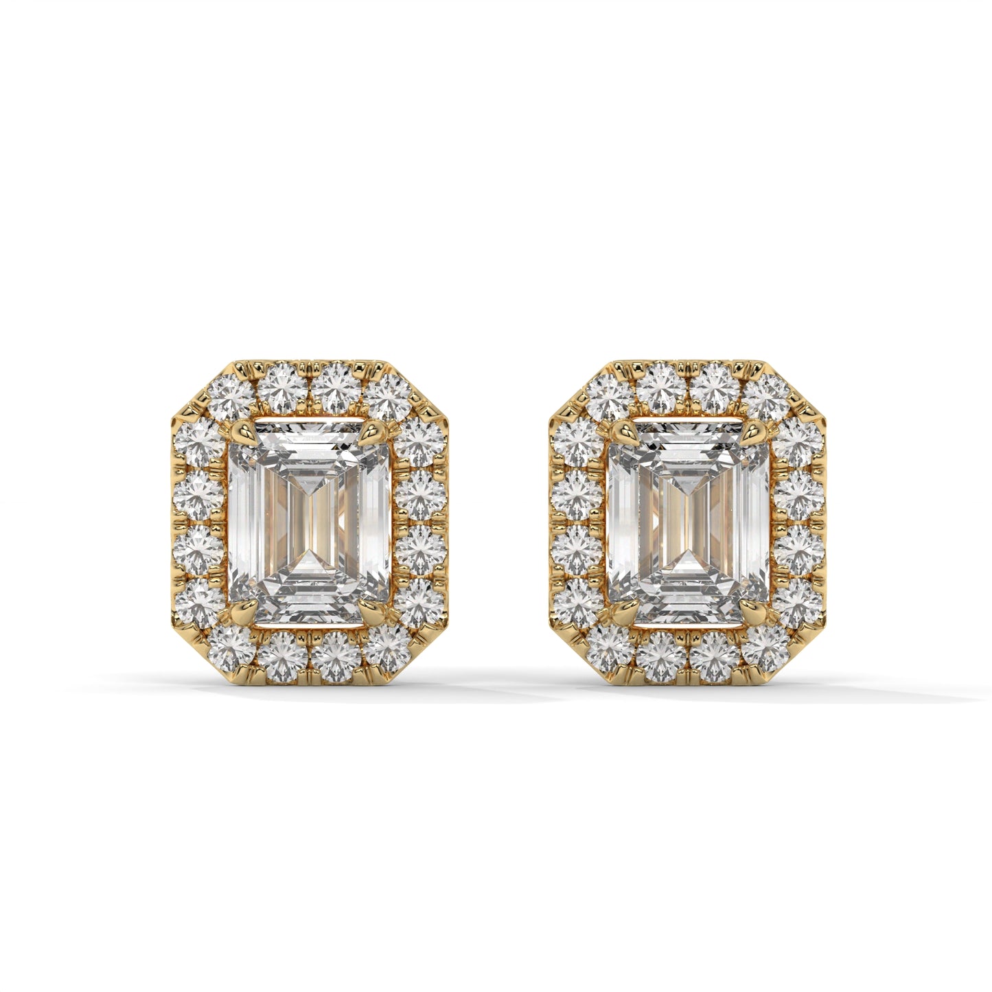 Emerald Halo Lab-Grown Diamond Pave Stud Earrings – E–F VS1/VS2, 14K / 18K Gold Options
