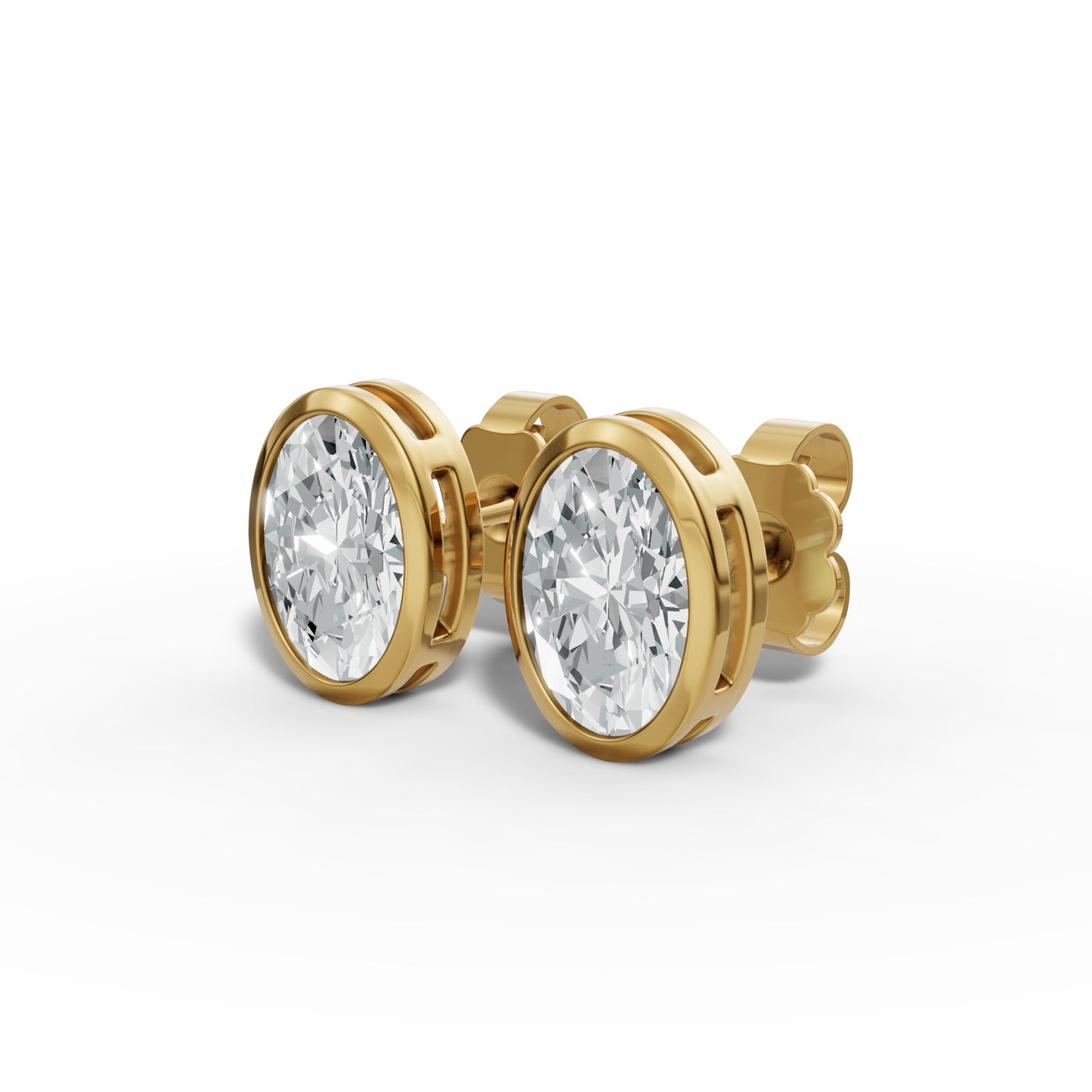 1.00 CTW Oval Lab-Grown Diamond Bezel-Set Stud Earrings – E–F VS1/VS2, 14K / 18K Gold Options