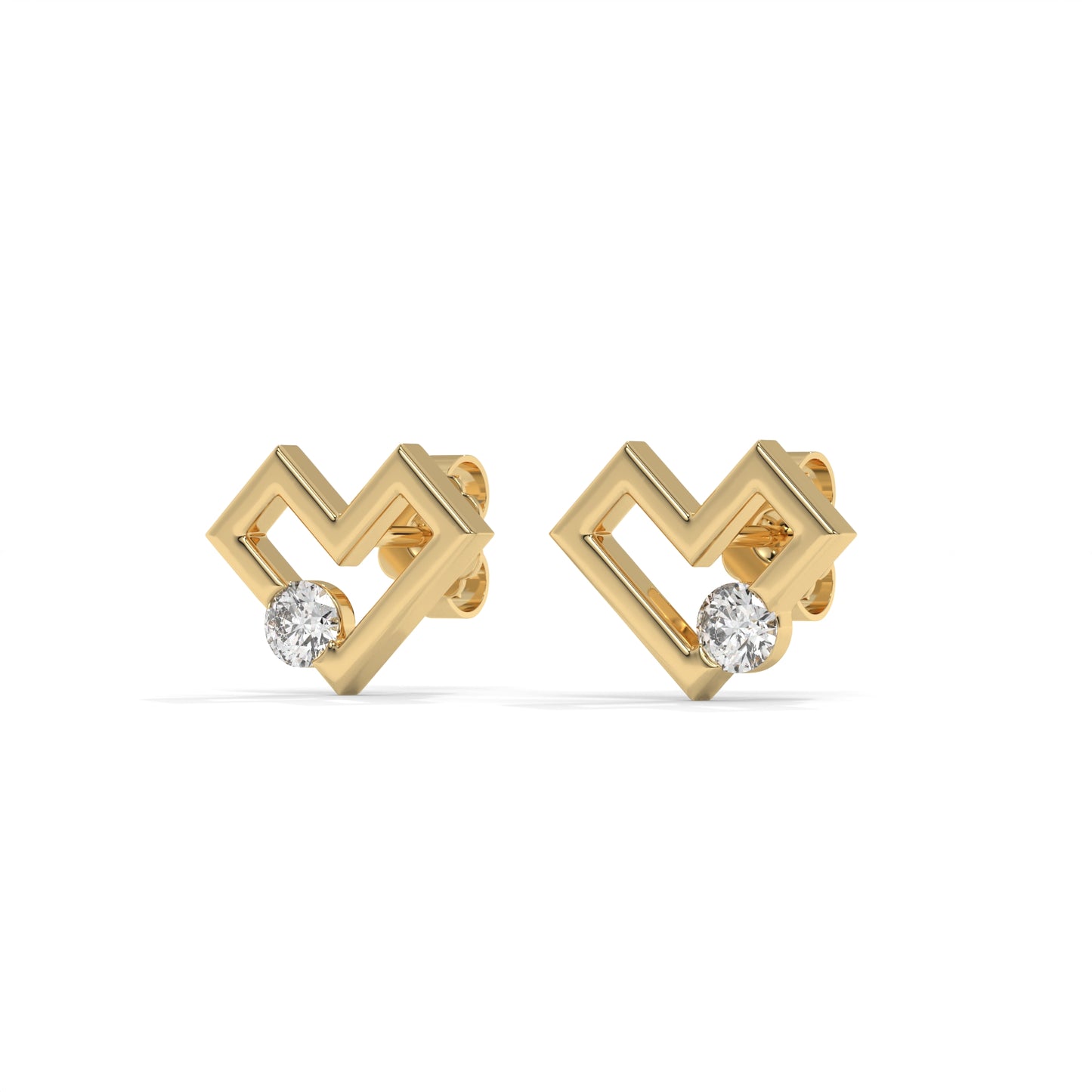 Square Heart Lab-Grown Diamond Pave-Set Stud Earrings – E–F VS1/VS2, 14K / 18K Gold Options