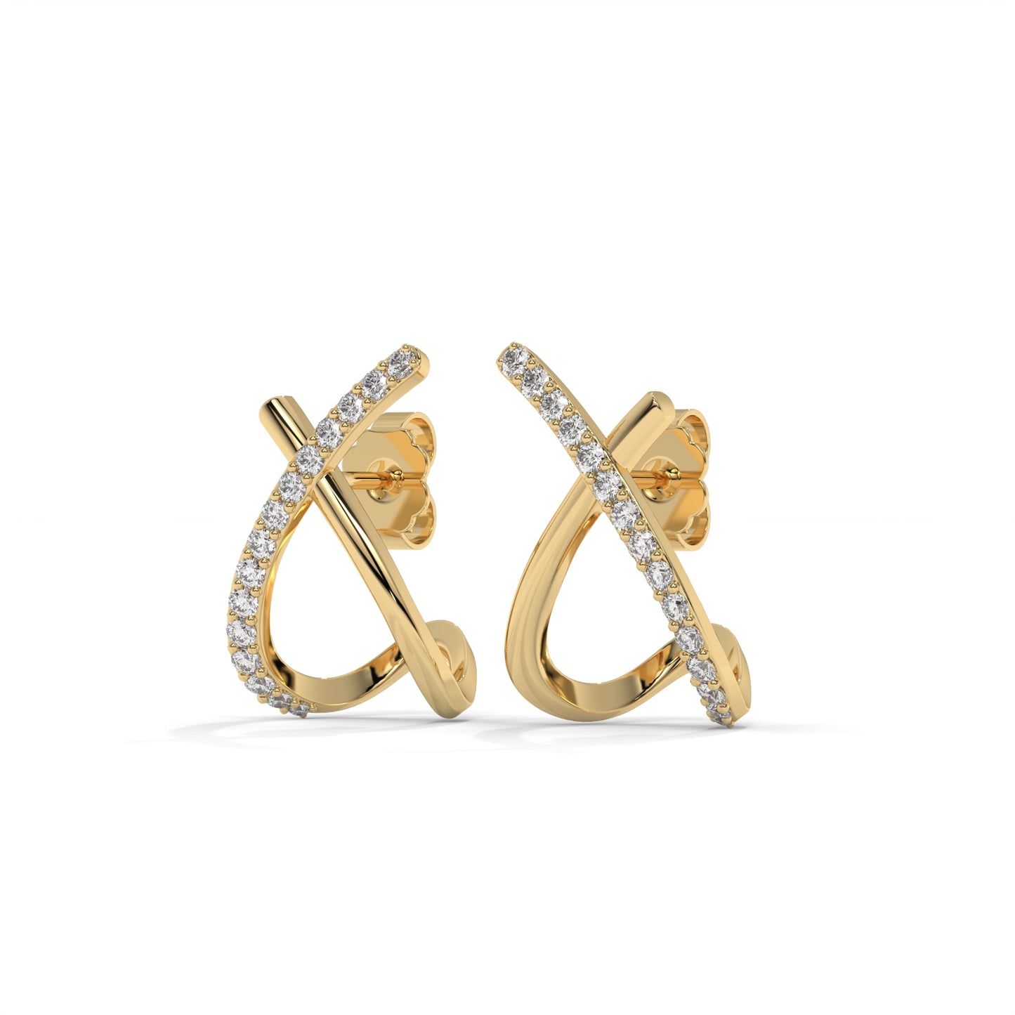 Luxury X-Shape Lab-Grown Diamond Pave-Set Stud Earrings – E–F VS1/VS2, 14K / 18K Gold Options