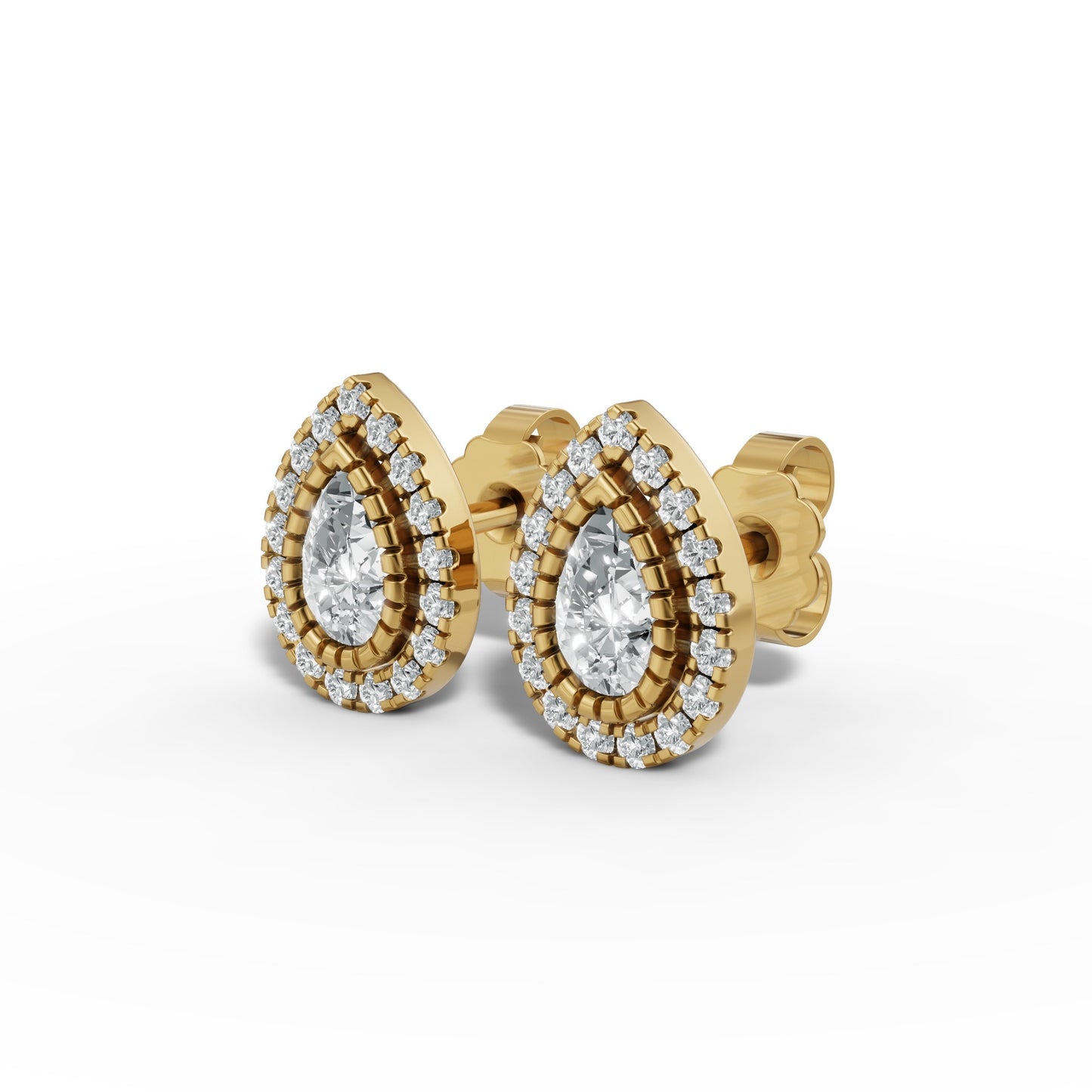 Pear Halo Lab-Grown Diamond Pave Stud Earrings – E–F VS1/VS2, 14K / 18K Gold Options
