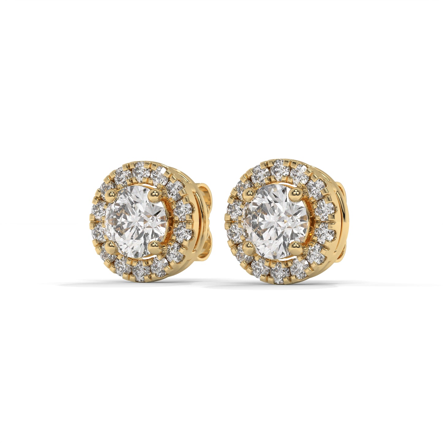 Round Halo Lab-Grown Diamond Pave Stud Earrings – E–F VS1/VS2, 14K / 18K Gold Options