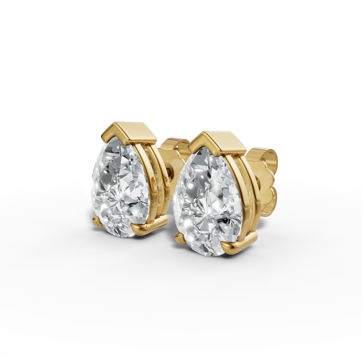 1.00 CTW Pear Lab-Grown Diamond Basket-Set Stud Earrings – E–F VS1/VS2, 14K / 18K Gold Options