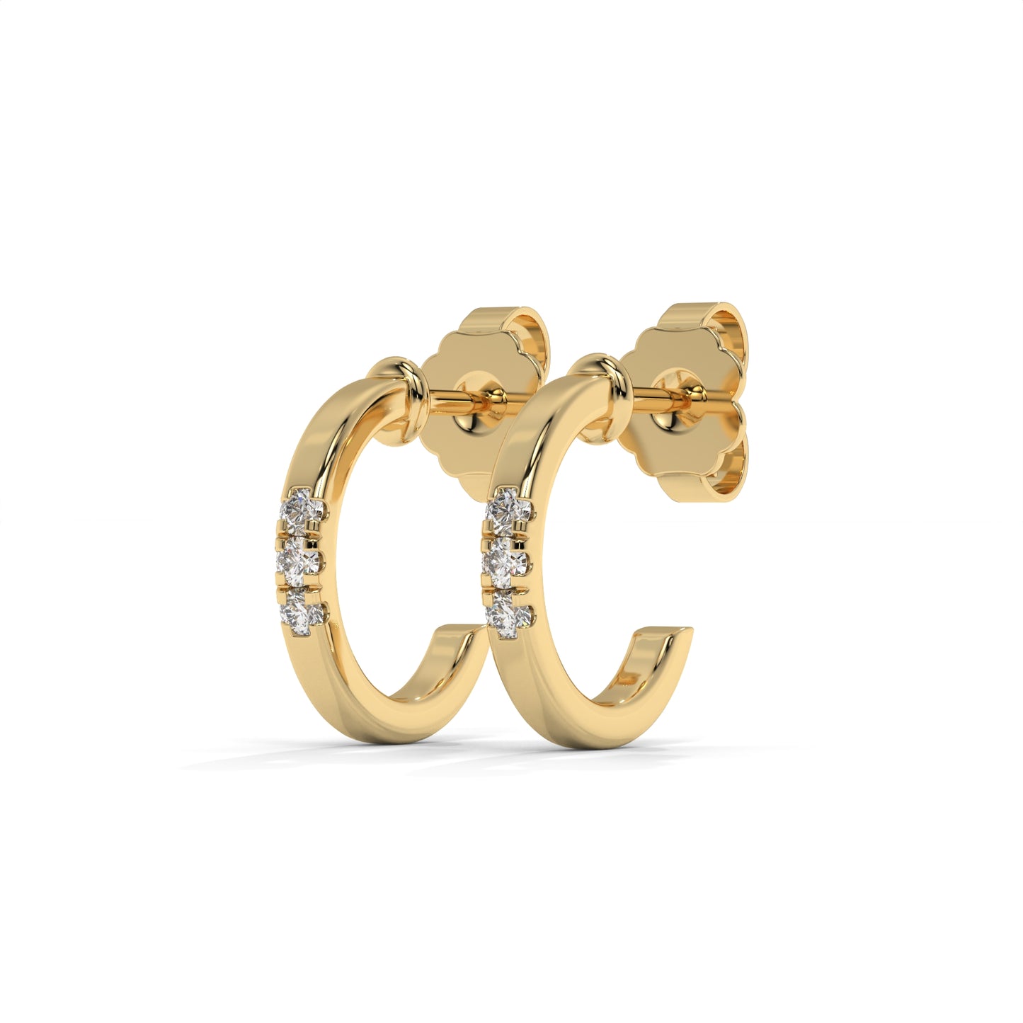 Huggie Lab-Grown Diamond Pave Stud Earrings – E–F VS1/VS2, 14K / 18K Gold Options