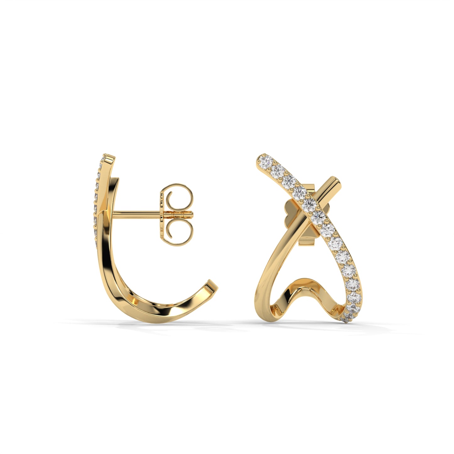Luxury X-Shape Lab-Grown Diamond Pave-Set Stud Earrings – E–F VS1/VS2, 14K / 18K Gold Options
