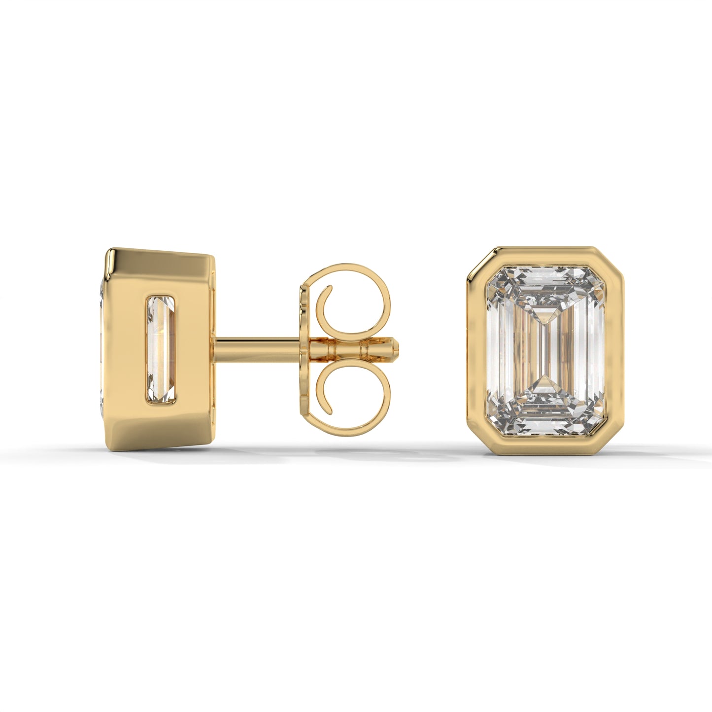 1.00 CTW Emerald Lab-Grown Diamond Bezel-Set Stud Earrings – E–F VS1/VS2, 14K / 18K Gold Options