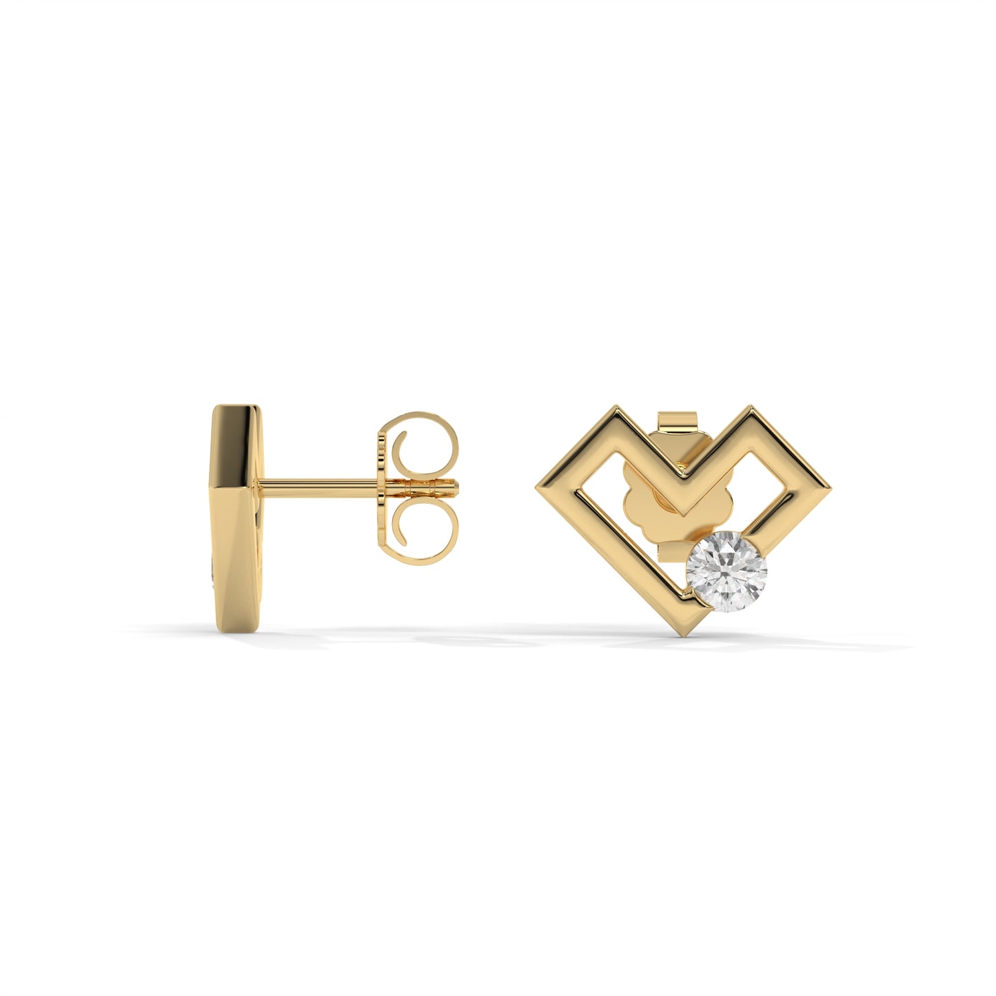 Square Heart Lab-Grown Diamond Pave-Set Stud Earrings – E–F VS1/VS2, 14K / 18K Gold Options