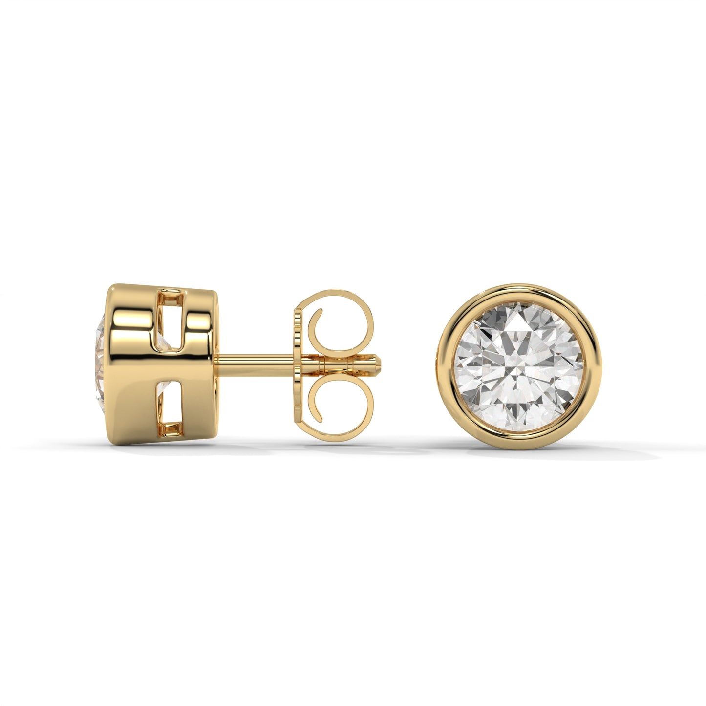 1.00 CTW Round Lab-Grown Diamond Bezel-Set Stud Earrings – E–F VS1/VS2, 14K / 18K Gold Options