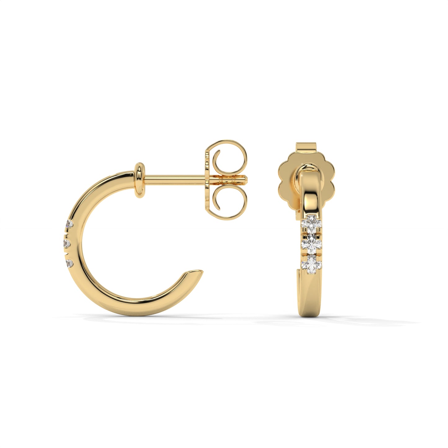 Huggie Lab-Grown Diamond Pave Stud Earrings – E–F VS1/VS2, 14K / 18K Gold Options