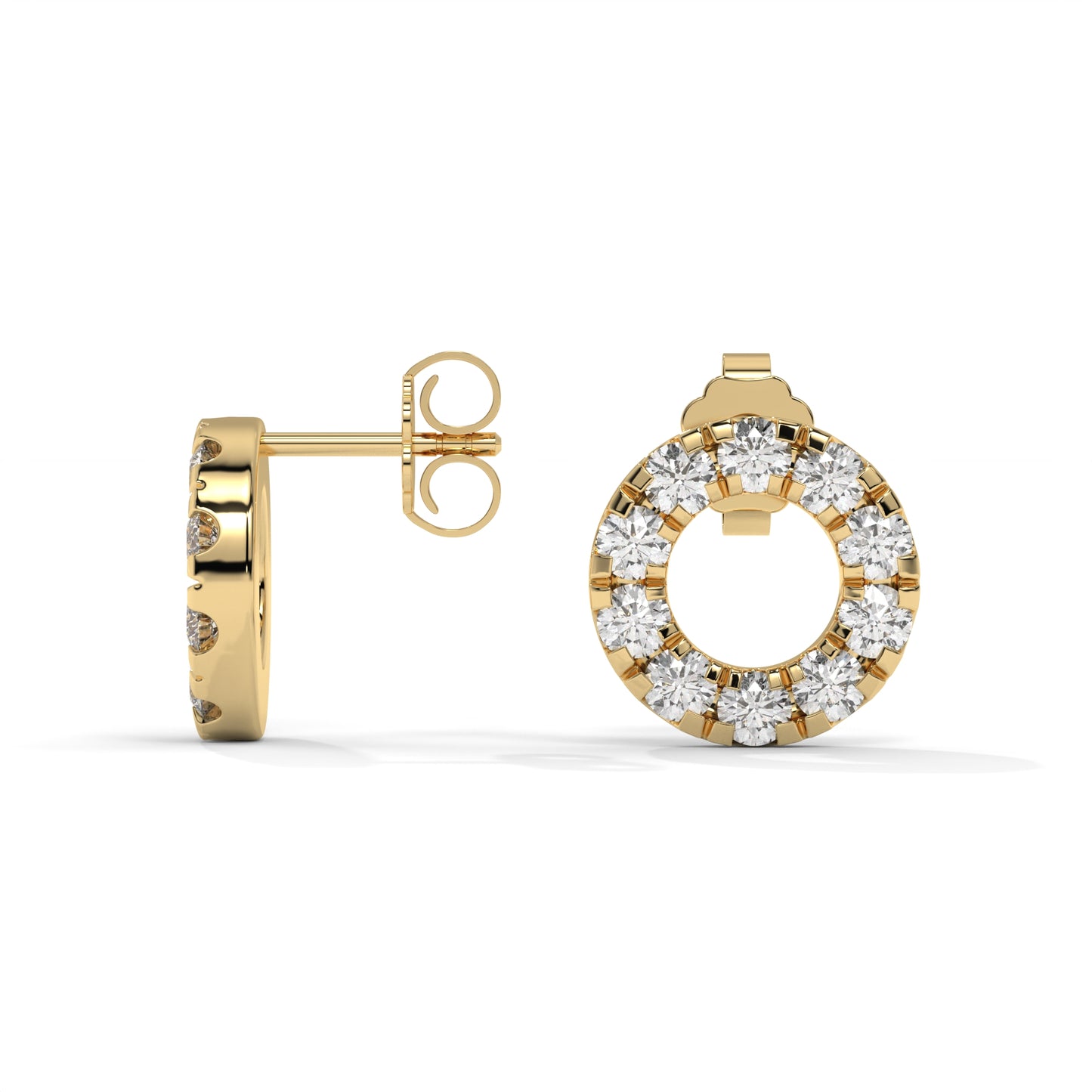 Circle Lab-Grown Diamond Pave-Set Stud Earrings – E–F VS1/VS2, 14K / 18K Gold Options