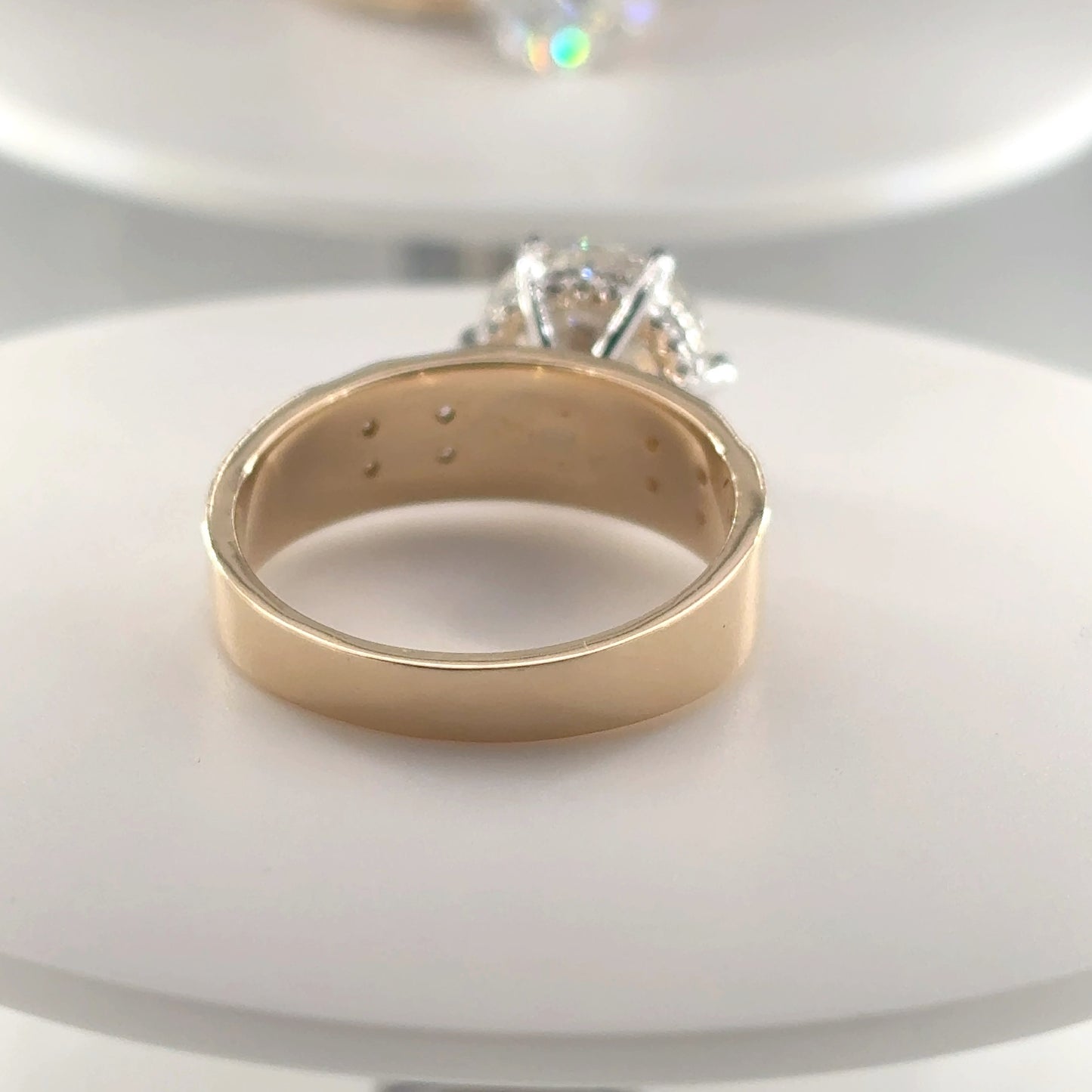 The Charis  - 3CT Round Center Stone - 14k Gold - 4mm Ascending Band - Pave Accent Stones