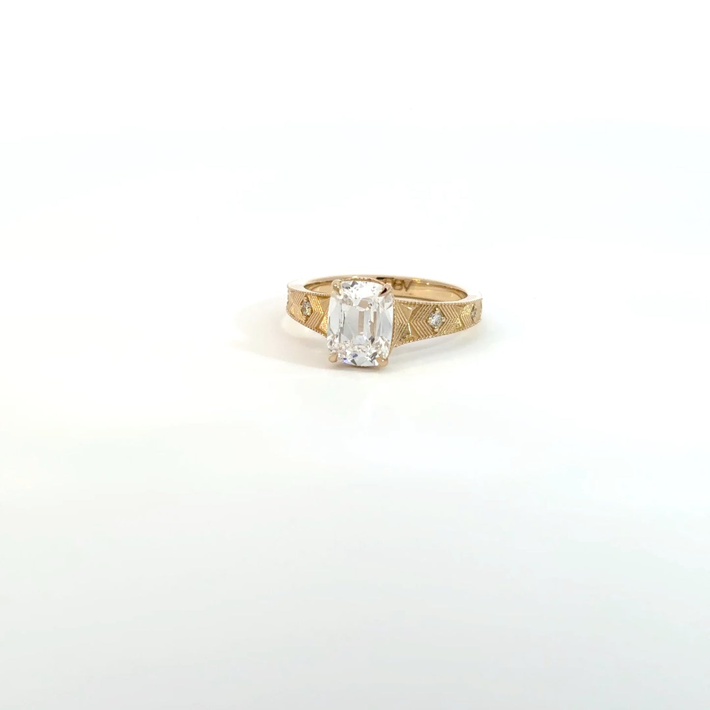 2CT Old Mine Cushion Mounted in a 14K Yellow gold Band