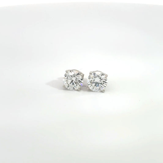 2.00 CTW D VS1 Round Lab-Grown Diamond Stud Earrings – IGI Certified – 14K White Gold (Friction Backs)