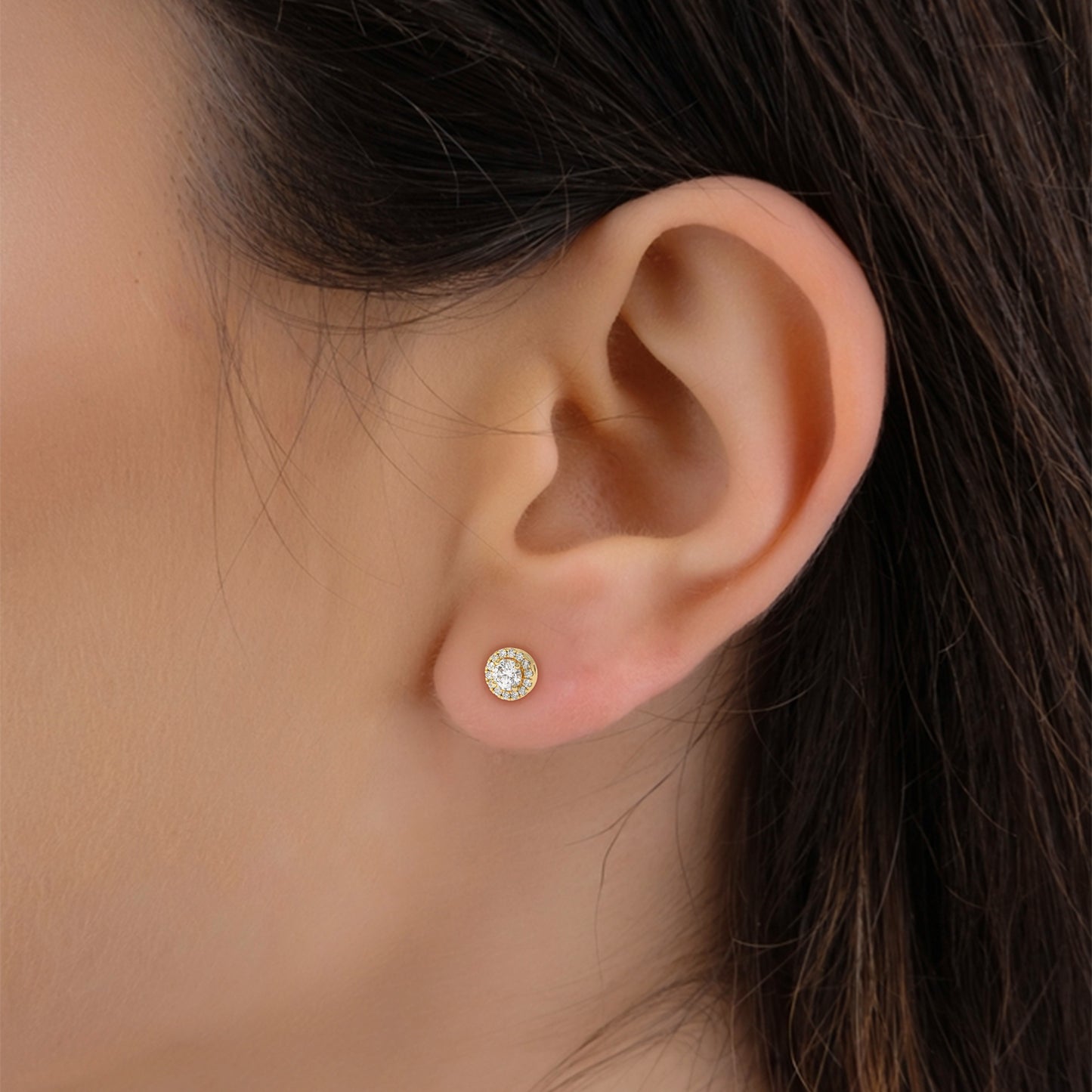 Round Halo Lab-Grown Diamond Pave Stud Earrings – E–F VS1/VS2, 14K / 18K Gold Options