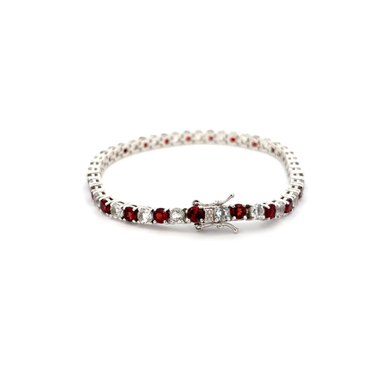 Garnet & Topaz Gemstone Bracelet – 3.8 mm Stones – Sterling Silver with Rhodium Plating