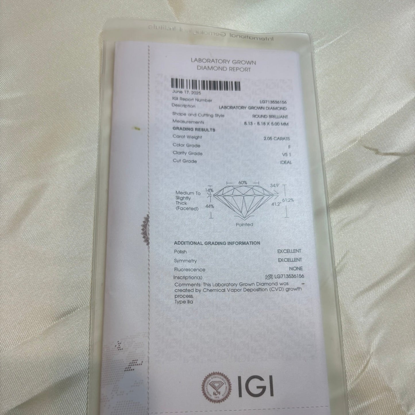 2.05 Carat F-VS1 Round Brilliant