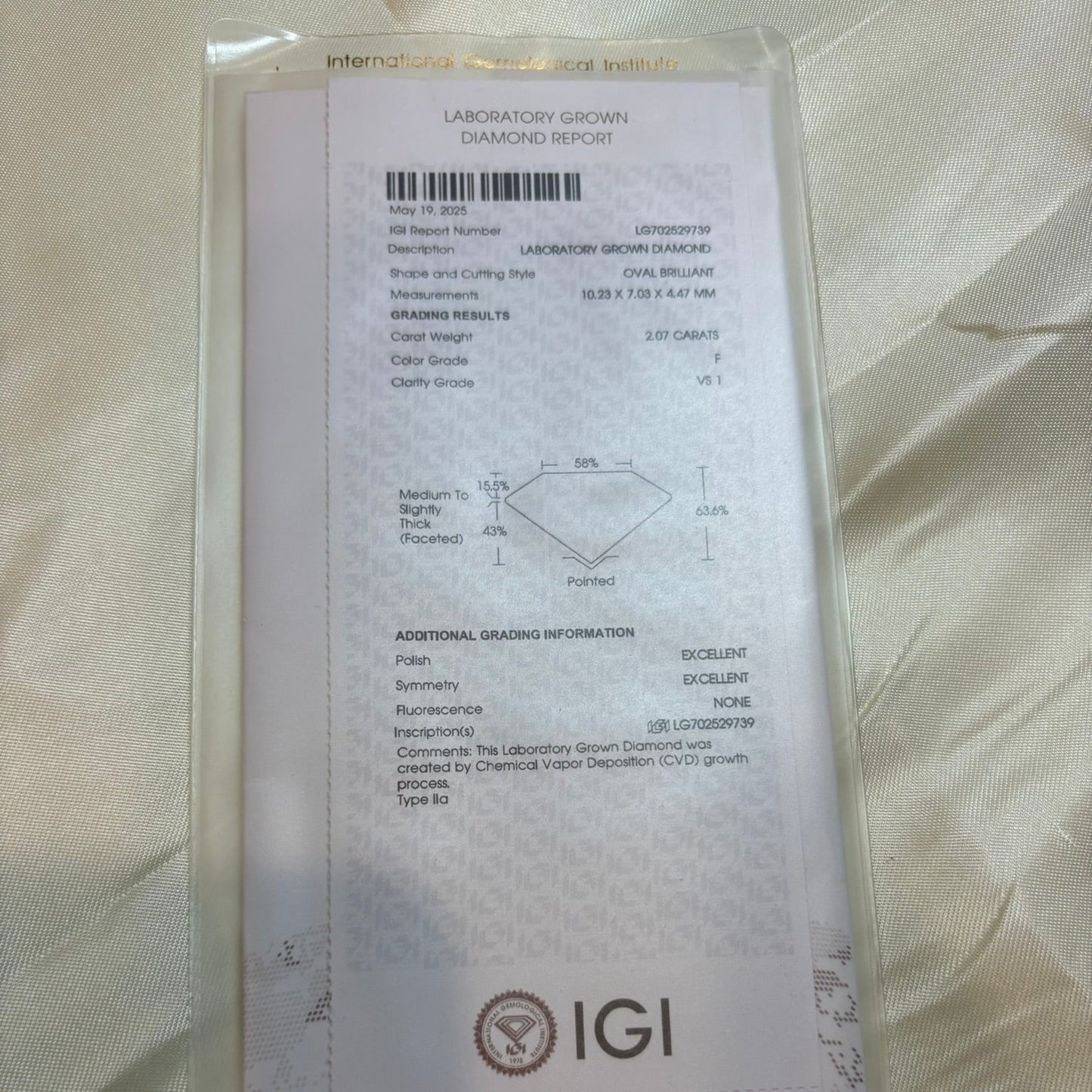 2.07 Carat F-VS1 Oval Brilliant