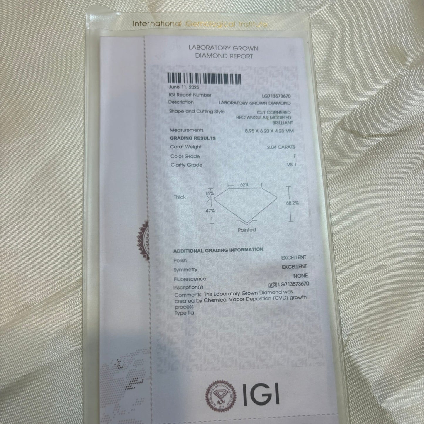 2.04 Carat F-VS1 Radiant